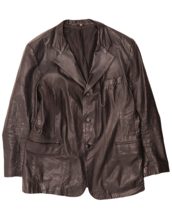 Vintage hombres 3 botones cuero Blazer chaqueta IT 54 XL negro