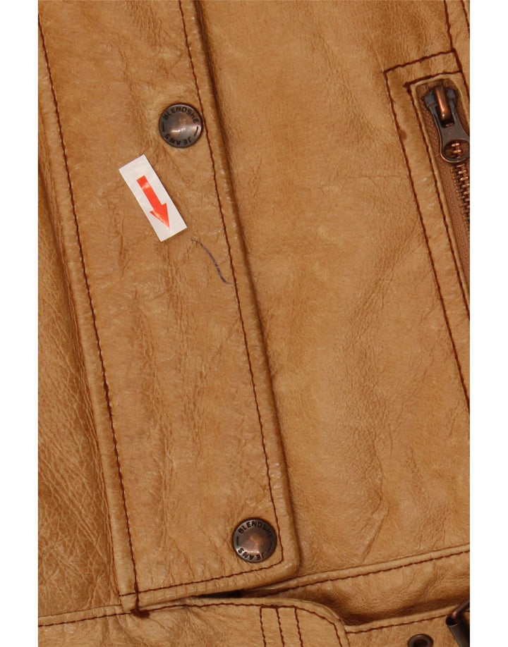 Vintage mujer chaqueta de cuero Reino Unido 12 cuero beige medio