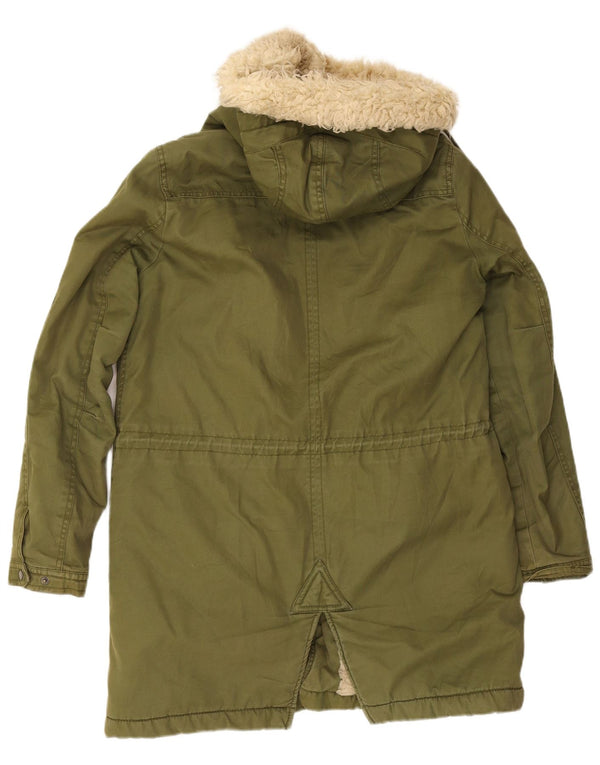 Zara Mujer Parka Con Capucha Chaqueta UK 44 Mediano Caqui Poliéster