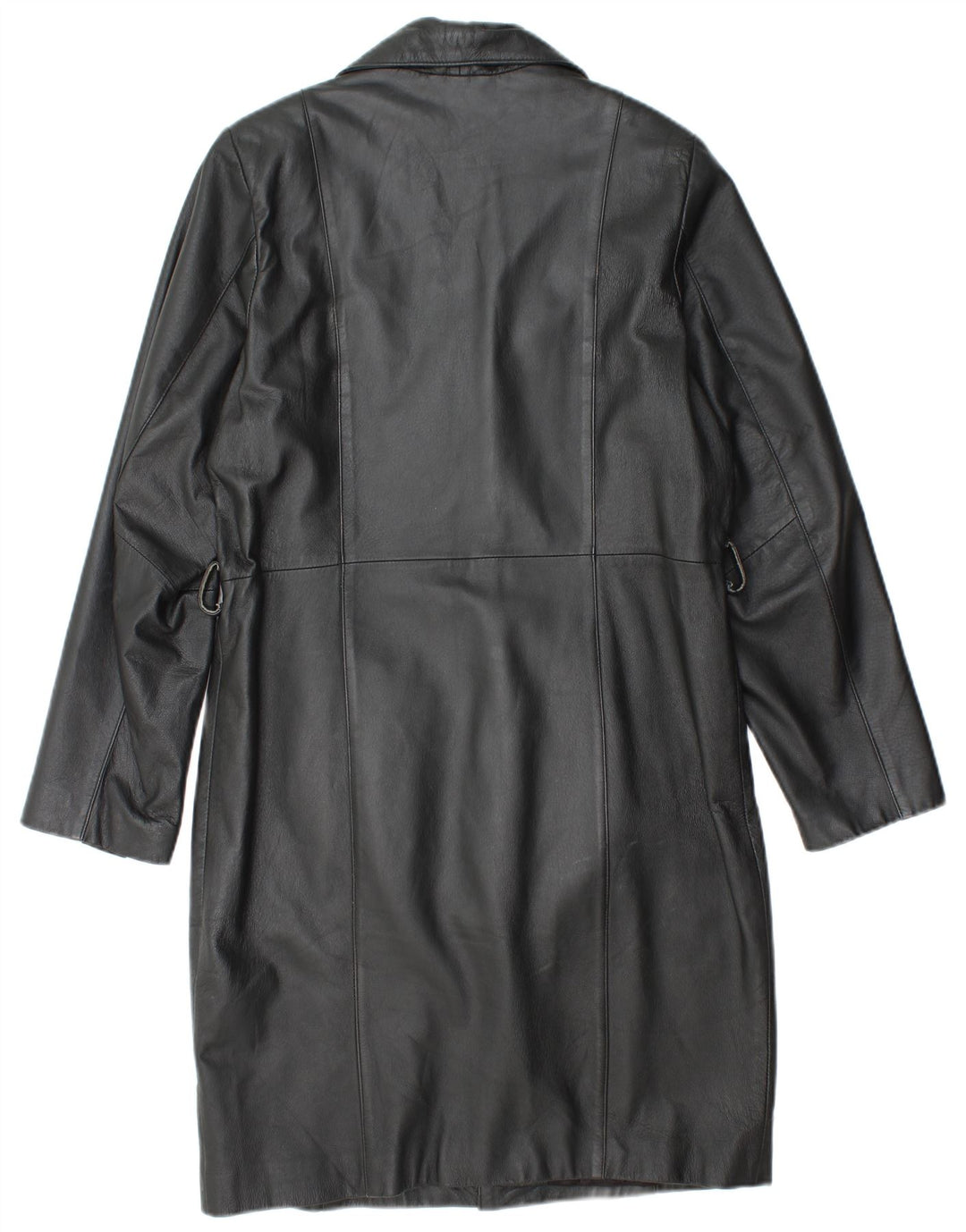 VINTAGE Abrigo de cuero para mujer Reino Unido 14 Cuero negro medio