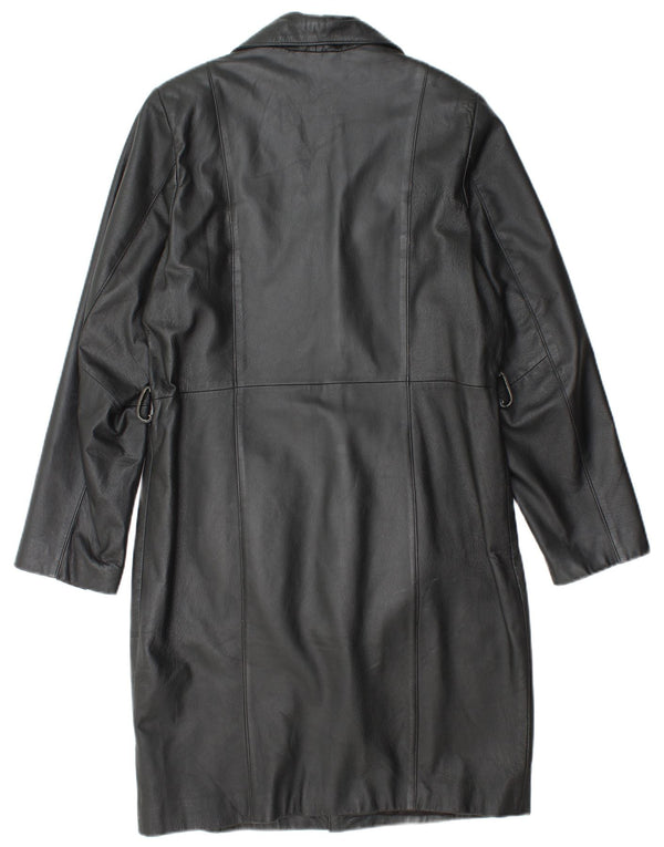 VINTAGE Abrigo de cuero para mujer Reino Unido 14 Cuero negro medio