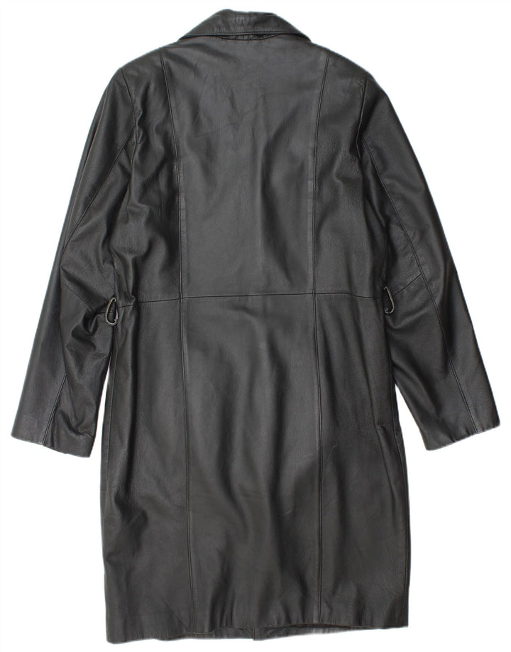 VINTAGE Abrigo de cuero para mujer Reino Unido 14 Cuero negro medio
