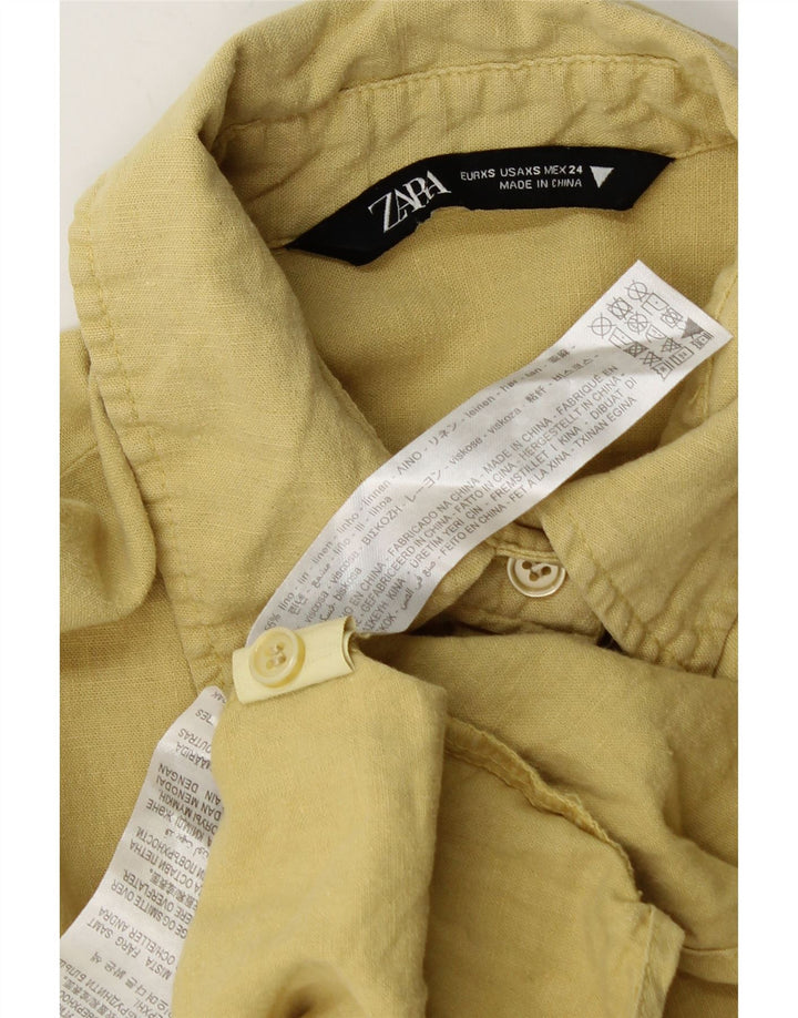 ZARA Mujer Camisa Oversize UK 6 XS Lino Amarillo