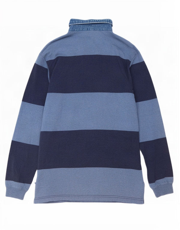 Gant Mens Long Sleeve Rugby Polo Shirt Medium Navy Blue Striped Cotton