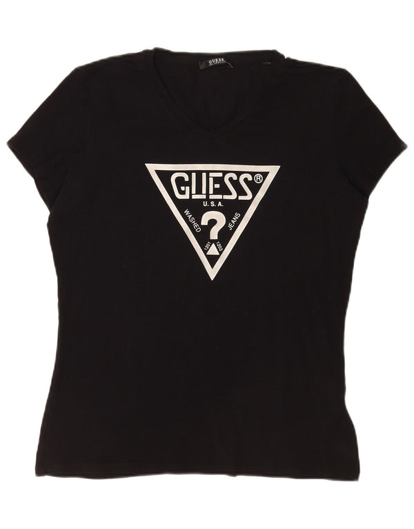 Guess Camiseta gráfica para mujer Top UK 46 Large Black Cotton