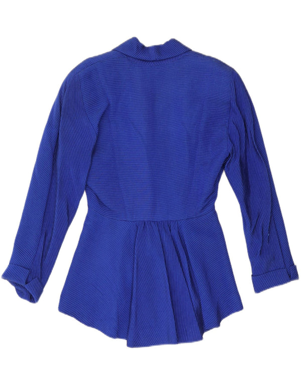 VINTAGE Chaqueta Blazer Mujer Reino Unido 12 Algodón Azul Medio Rayas