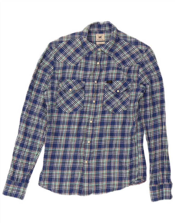 Camisa De Franela De Corte Slim De Algodón Con Cuadros Azules Pequeños Lee Hombre