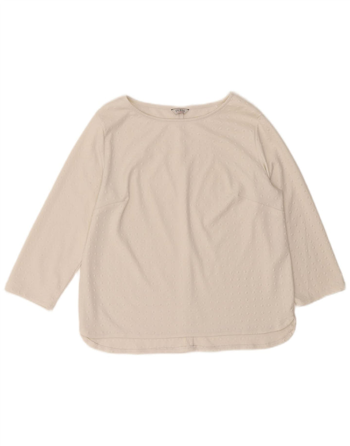 Guess Top extragrande para mujer, manga 3/4, UK 10, poliéster geométrico blanco pequeño