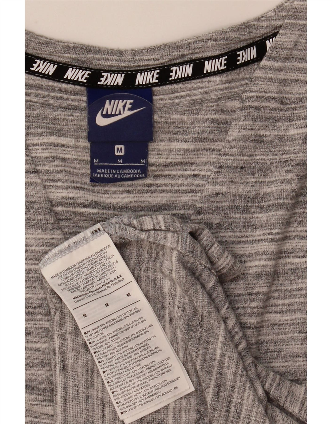 Nike Camiseta para mujer Top UK 44 Algodón a rayas gris medio