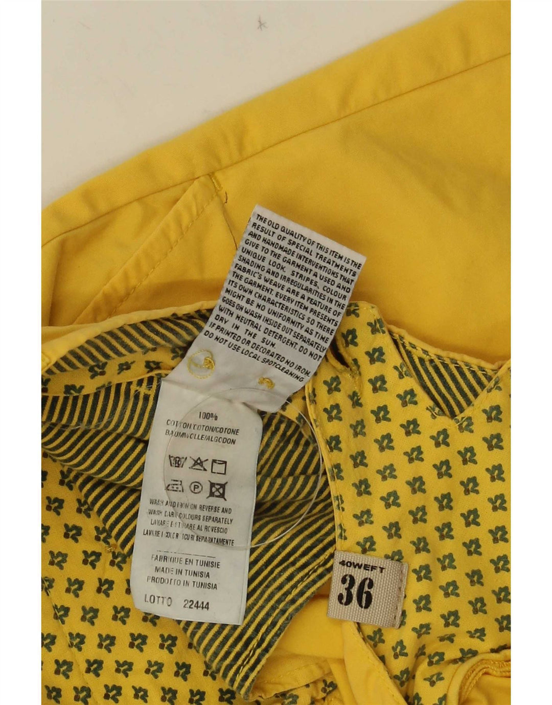 40Weft Pantalones cortos chinos para hombre W36 Algodón amarillo grande