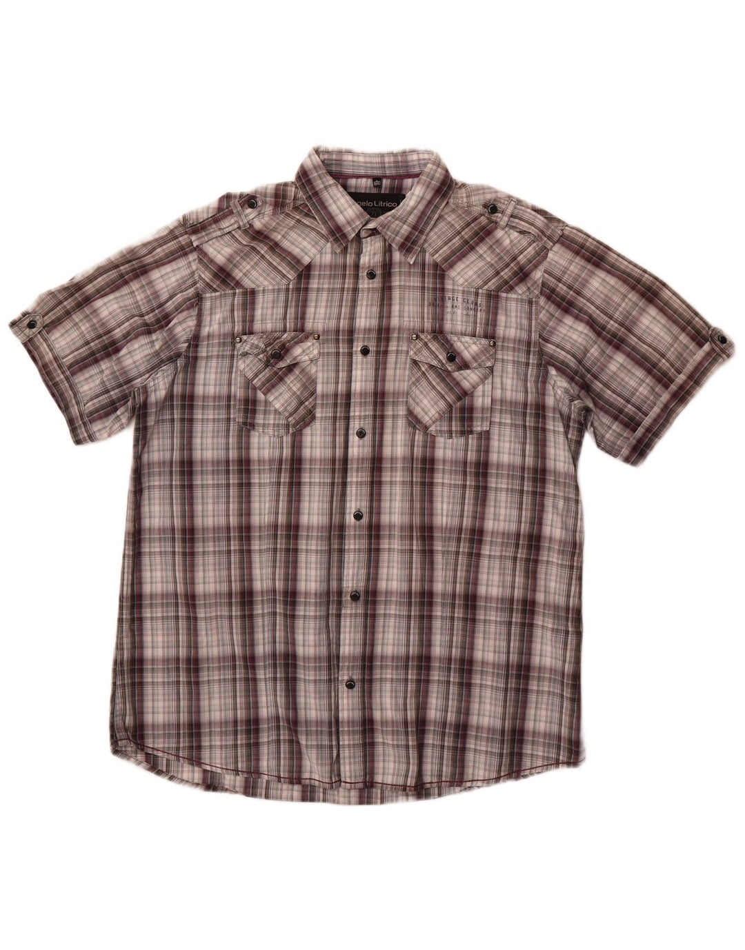 Angelo Litrico Camisa Manga Corta Hombre Talla 41/42 Large Gris Cuadros