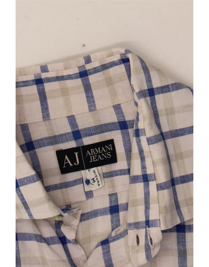 ARMANI JEANS Camisa Hombre Lino Cuadros Azul Medio