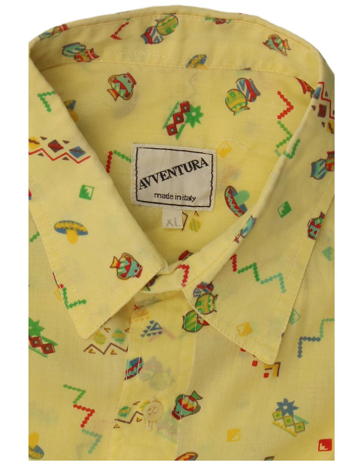 VINTAGE Mens Abstract Pattern Short Sleeve Shirt XL Yellow Vintage Vintage and Second-Hand Vintage from Messina Hembry 