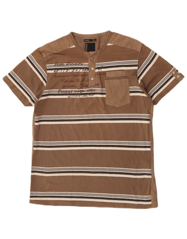 Jack & Jones Hombre Camiseta Gráfica Top XL Algodón A Rayas Marrón