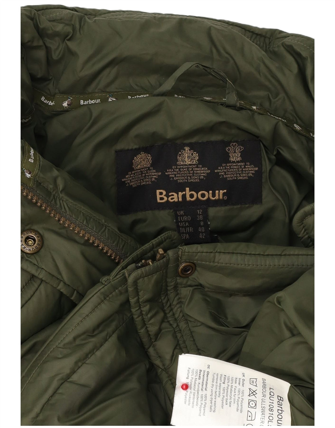 Barbour Chaqueta Acolchada Con Capucha Para Mujer UK 12 Poliéster Verde Medio