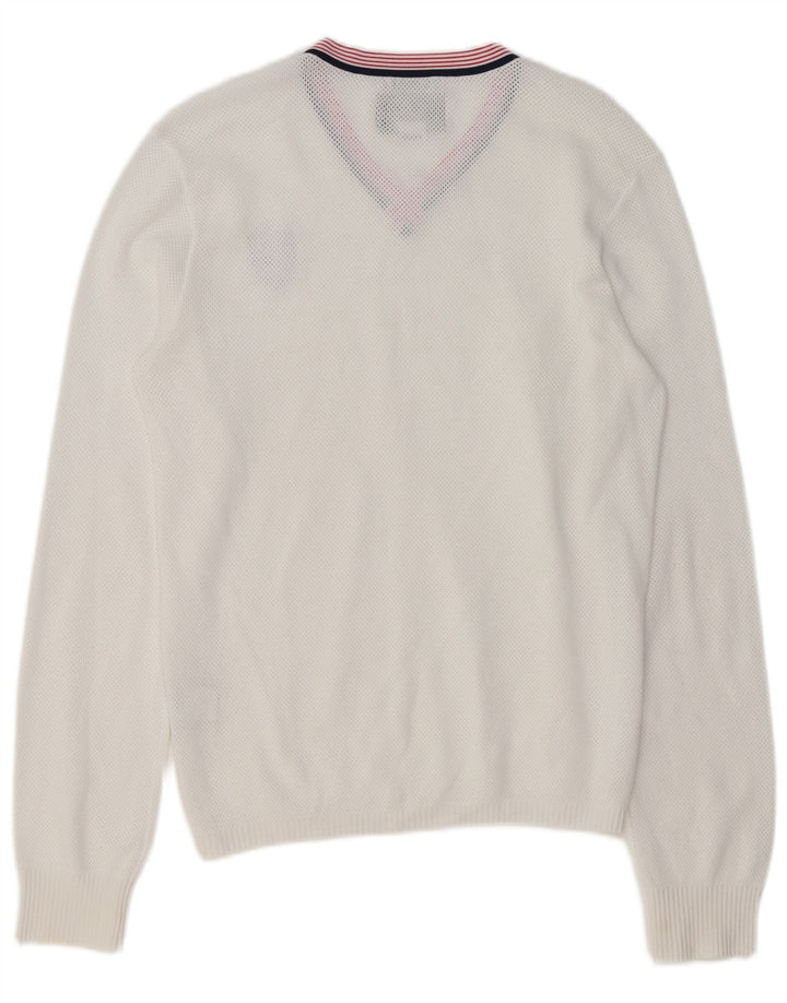 ENERGIE Mens V-Neck Jumper Sweater Large White Polyethylene