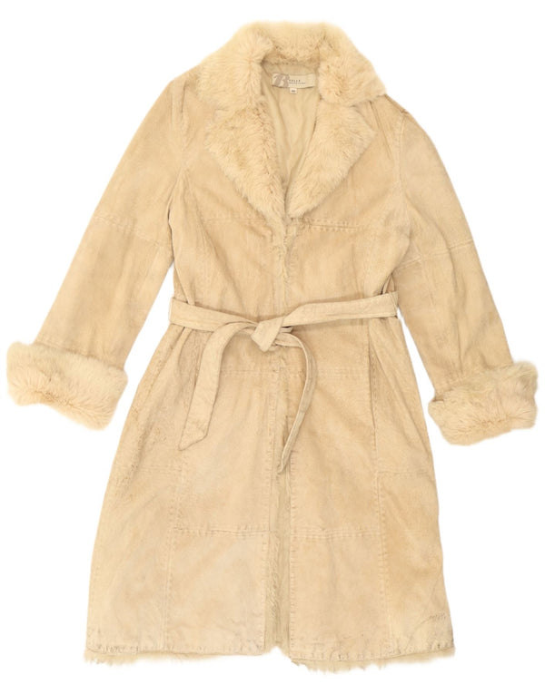 Abrigo de cuero vintage para mujer IT 48 XL Beige Patchwork Leather