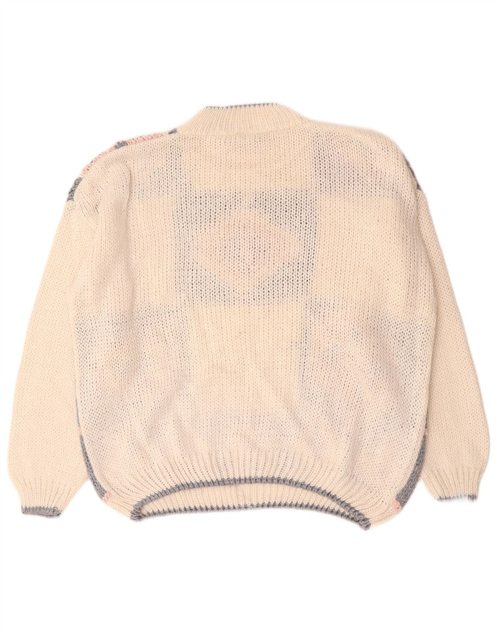 Vintage mujer tortuga cuello jumper suéter Reino Unido 22/24 3XL Off White Patchwork