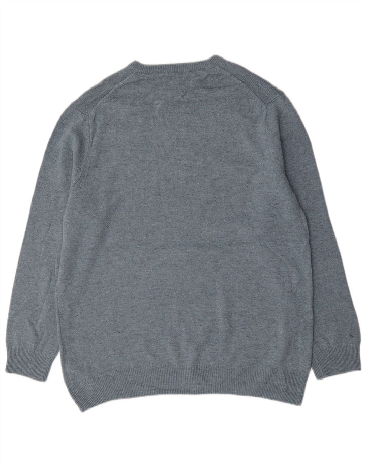 Marks & Spencer Jersey de cuello redondo para hombre, talla 2XL, lana de cordero moteada azul