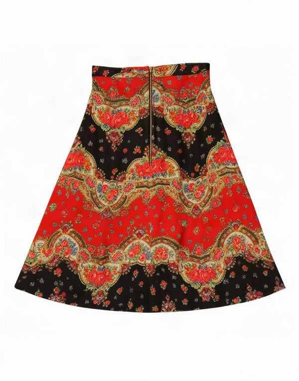 Vintage mujer A-Line falda mediana W28 rojo floral boho