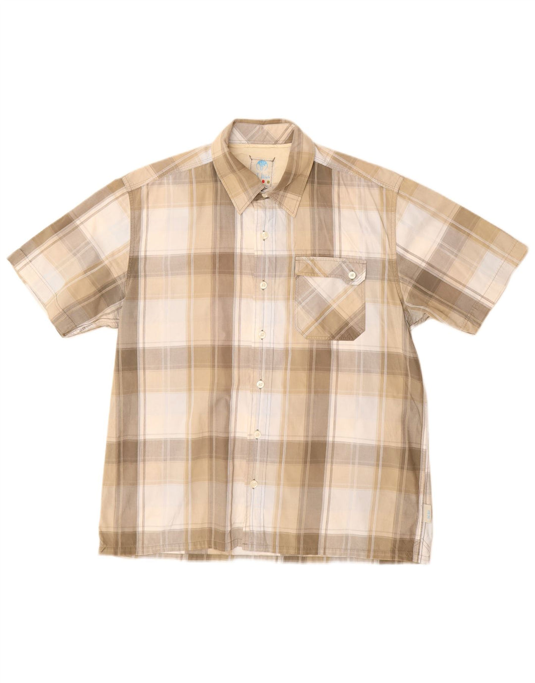 Camisa de manga corta para hombre Fat Face Large Beige Check Cotton