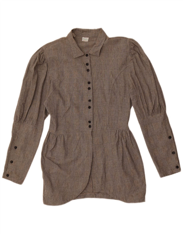 Benetton Blusa Camisa Mujer IT 46 Large Gris Cuadros Algodón