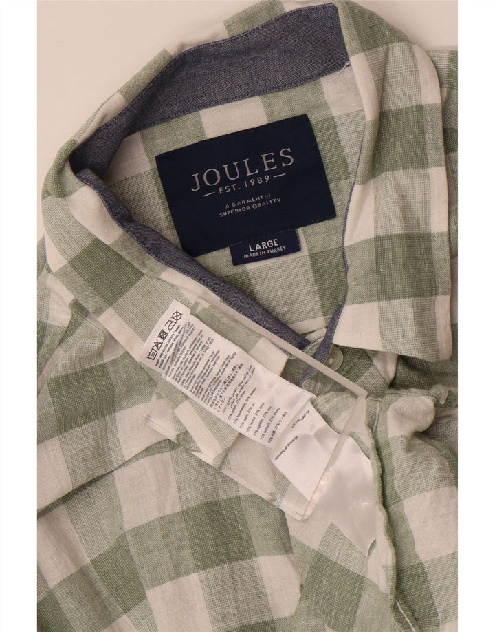 JOULES Camisa de manga corta para hombre de algodón a cuadros verdes grandes