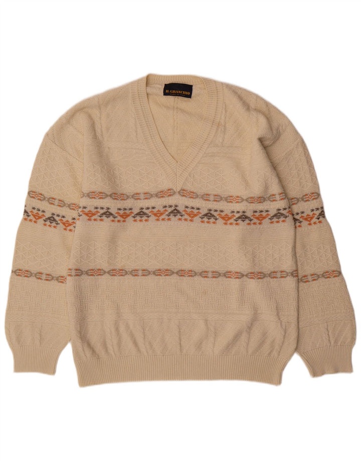 Il Granchio Jersey con Cuello en V para Hombre Large Beige Geométrico