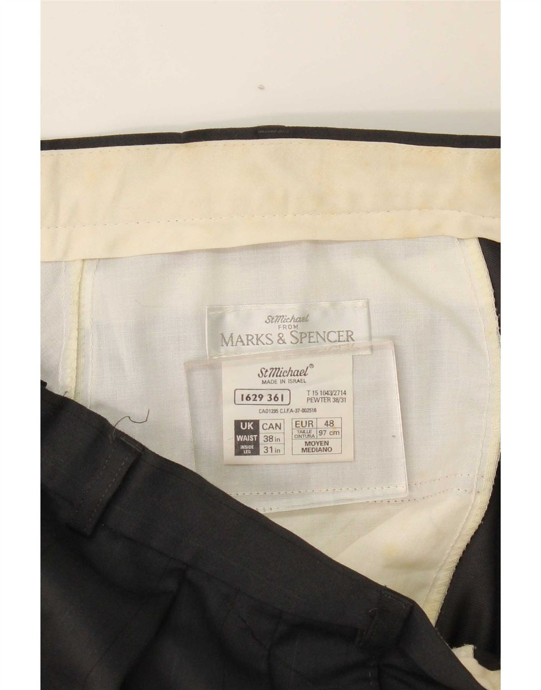 Marks & Spencer Pantalón de traje con pinzas para hombre W38 L31 Poliéster negro