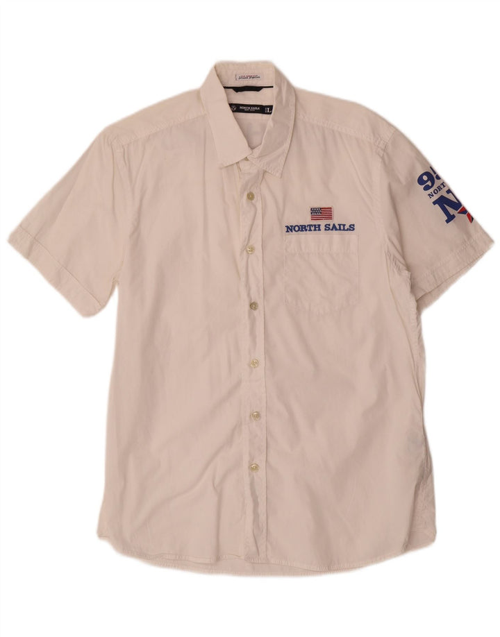 North Sails Camisa De Manga Corta Con Estampado De Hombre De Algodón Blanco Grande