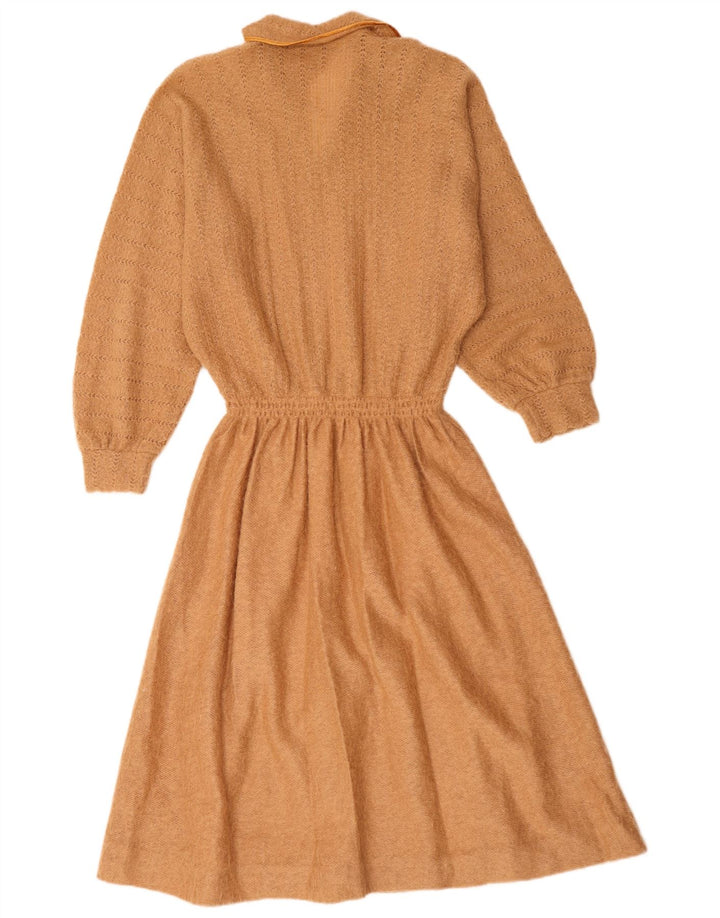 Vintage mujer manga larga jersey vestido IT 44 marrón medio