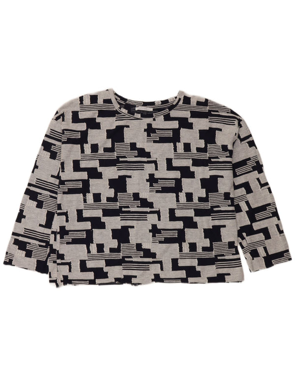 Zara Mujer Top Manga 3/4 UK 44 Medio Azul Marino Algodón Geométrico