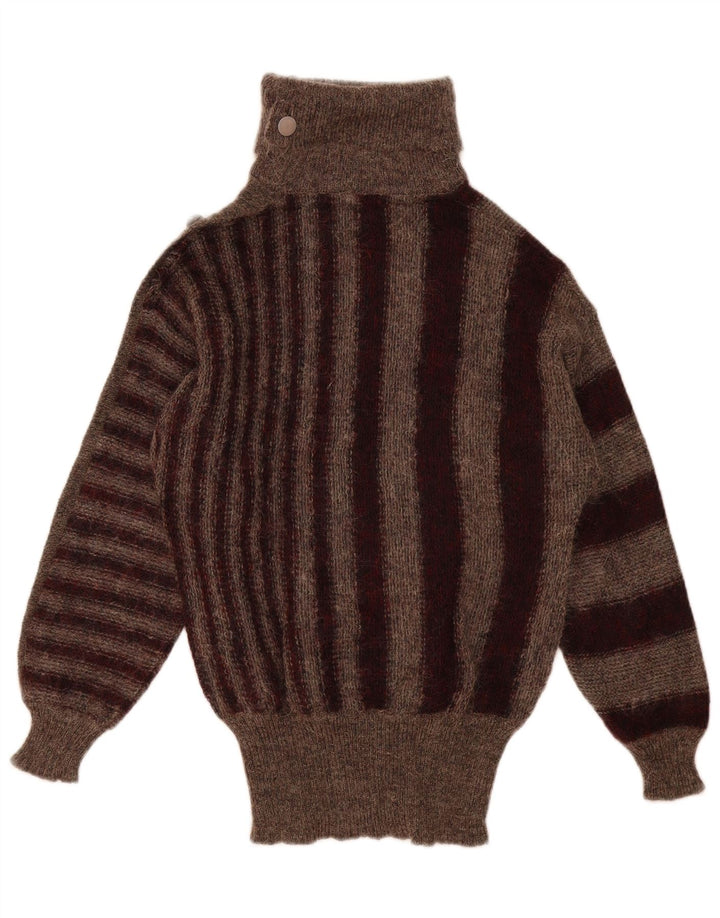 Vintage mujer rollo cuello jersey suéter IT 44 marrón medio rayas