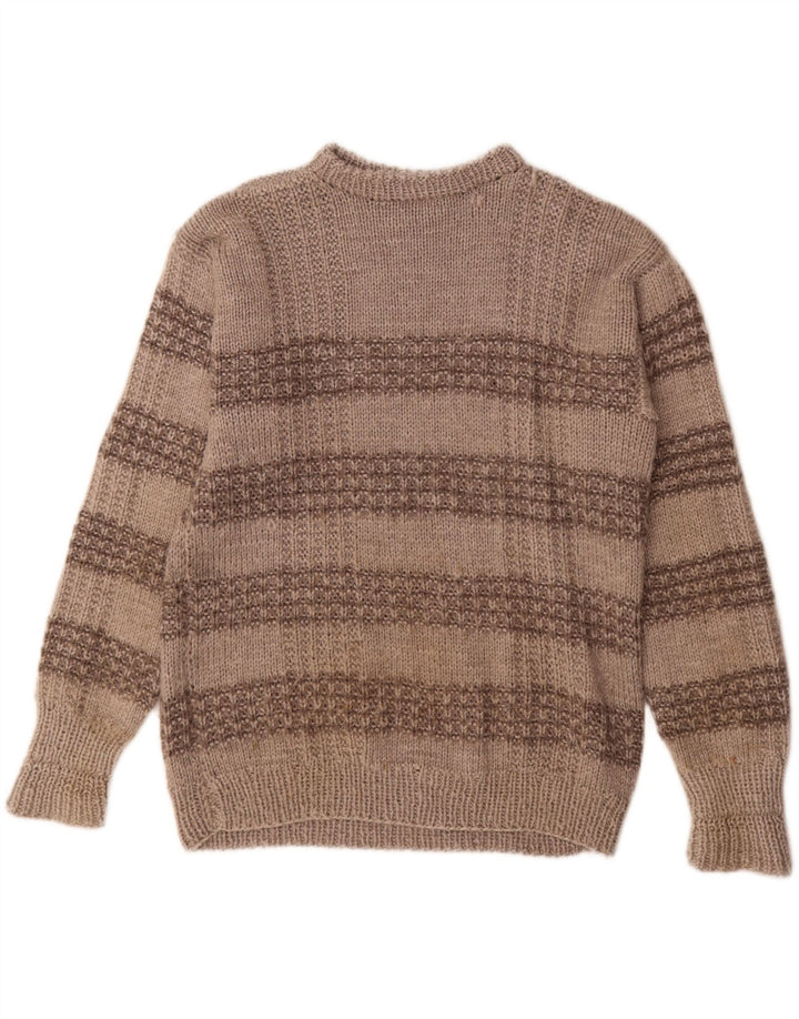 Vintage hombres cuello redondo jersey suéter medio gris rayas