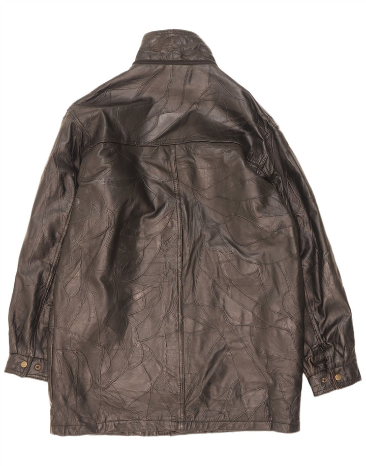 Alberto Bruni Abrigo de cuero para hombre UK 40 Large Black Patchwork Leather