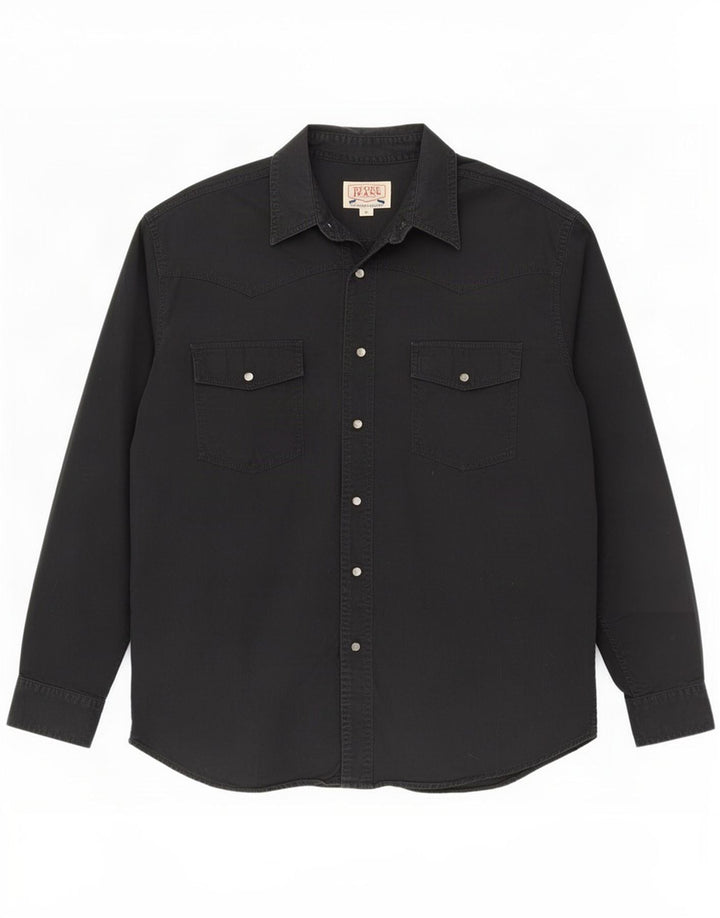 Camisa vintage para hombre de algodón negro grande