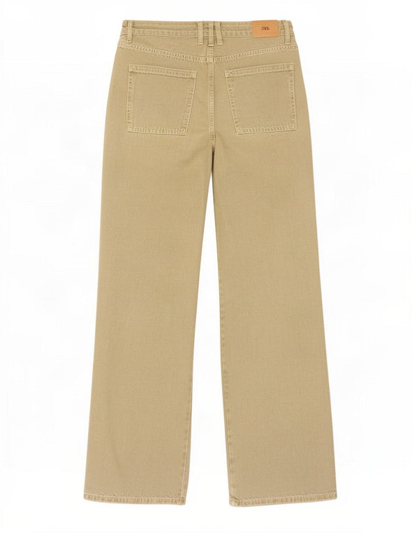 Zara Jeans De Pierna Ancha De Cintura Alta Para Mujer EU 34 2XS W24 L31 Caqui