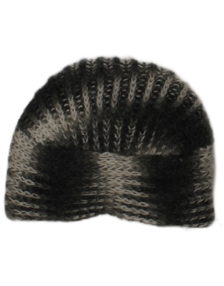 Vintage mujer punto turbante sombrero un tamaño caqui rayas