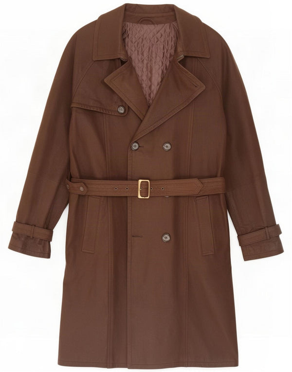 Abrigo de cuero cruzado para hombre vintage IT 52 XL Marrón