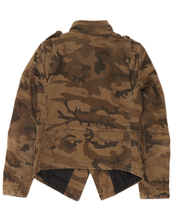 Zara Mujer Chaqueta Militar Con Capucha UK 10 Small Brown Camuflaje