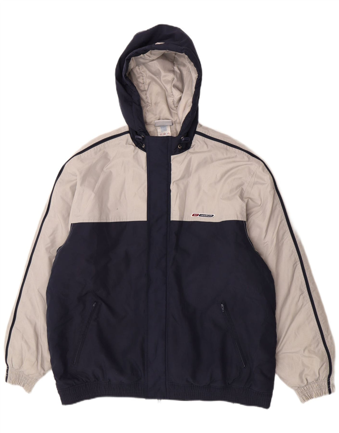 Reebok Chaqueta bomber con capucha para hombre UK 38 Medium Azul marino Colorblock