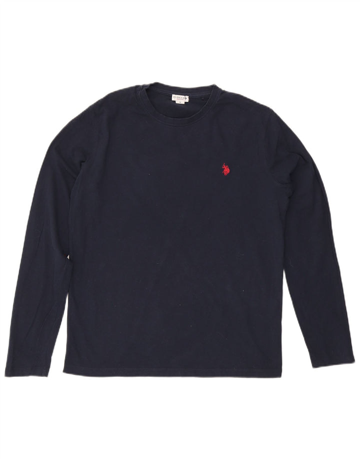 Asociación de Polo de EE. UU. Camiseta Hombre Manga Larga Algodón Azul Marino Medio