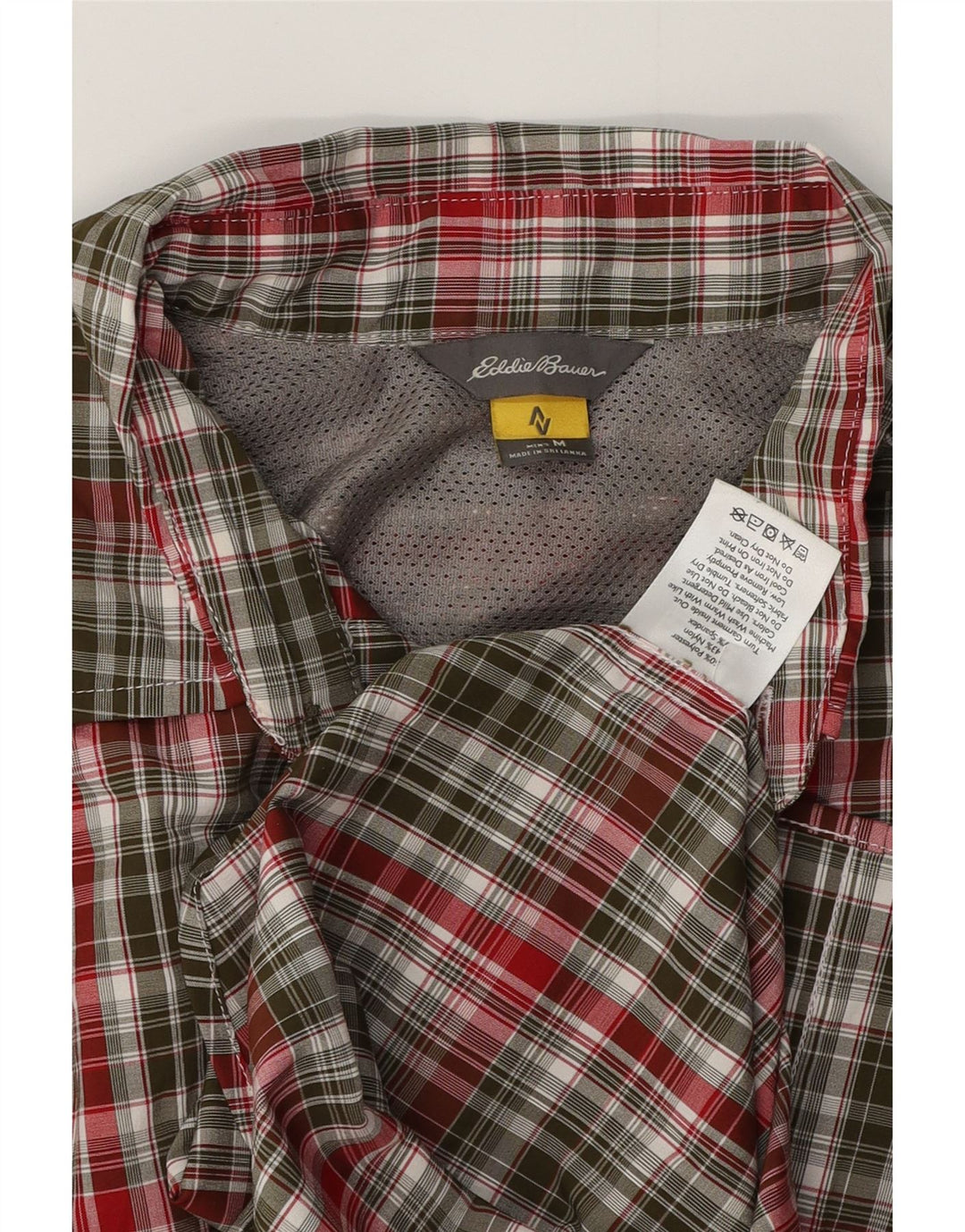 EDDIE BAUER Camisa de manga corta para hombre Poliéster a cuadros caqui medio