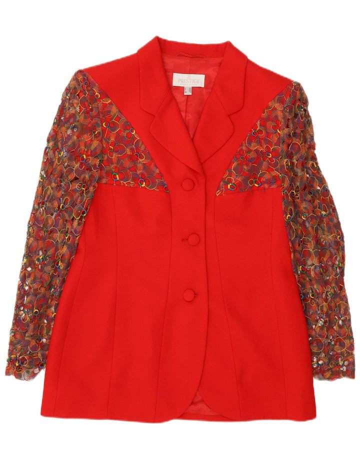Chaqueta Blazer de 3 Botones para Mujer Prestige UK 40 Lana Virgen Floral Roja Mediana