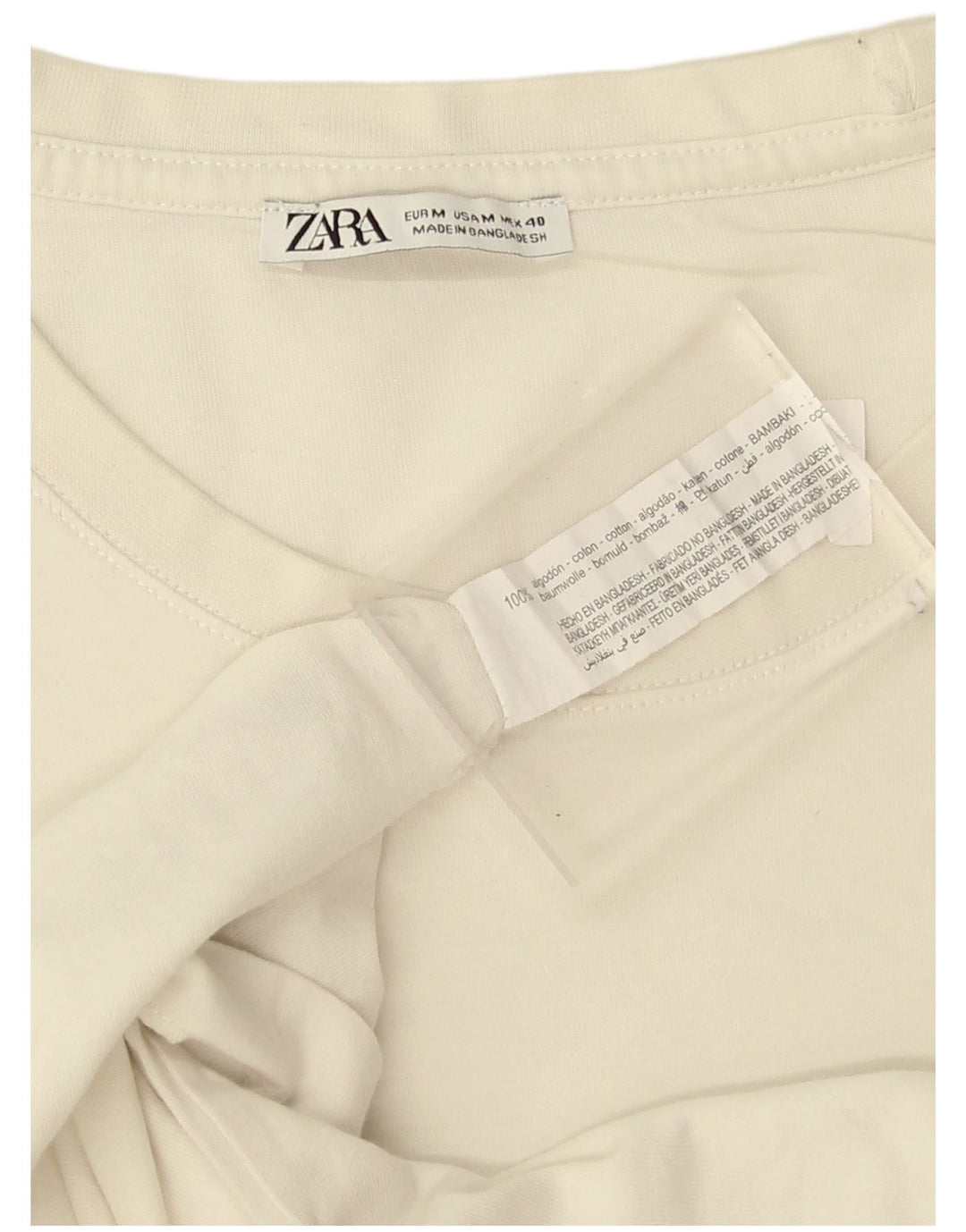 Zara Hombre Camiseta Top Medium Blanco Algodón