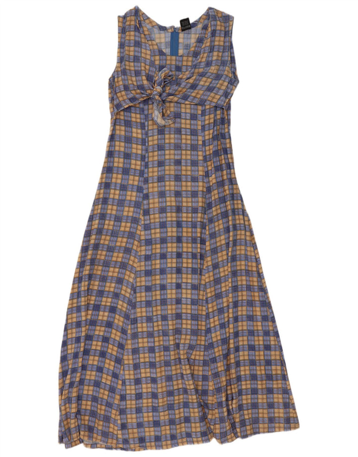 We Be Bop Vestido largo sin mangas para mujer UK 42 Rayón a cuadros azul medio