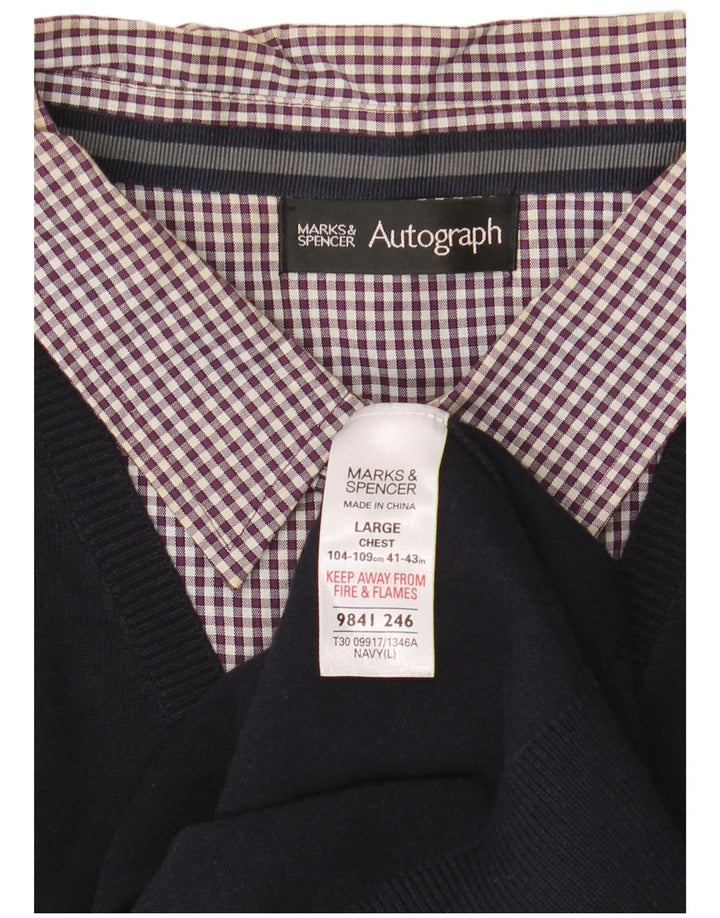 Marks & Spencer Suéter con Cuello en V Autograph para Hombre Grande Azul Marino Algodón