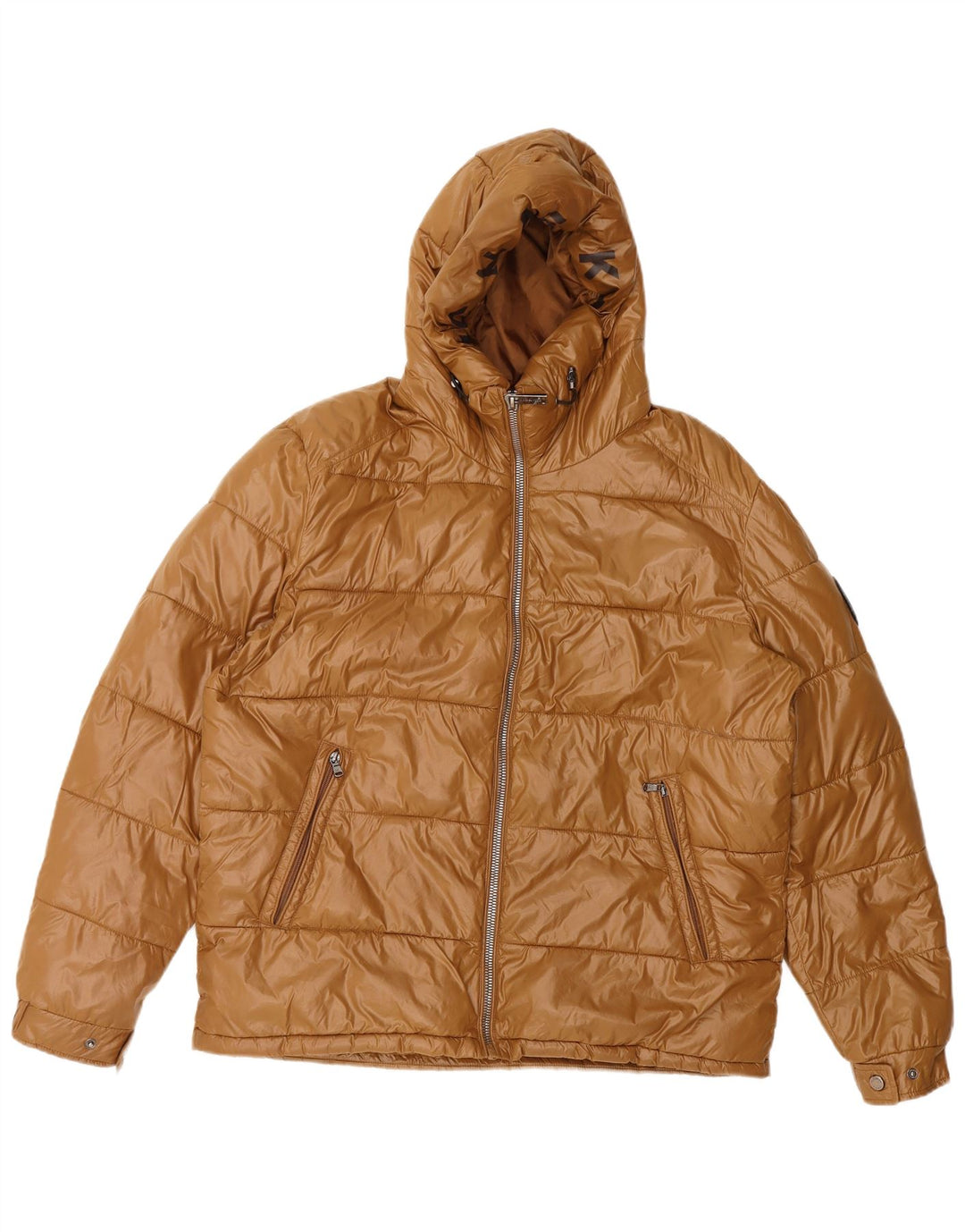 Michael Kors Chaqueta acolchada con capucha para hombre UK 40 Large Marrón Poliéster