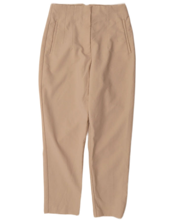 Zara Mujer Pantalones Casuales Cónicos De Cintura Alta Mediano W28 L27 Beige
