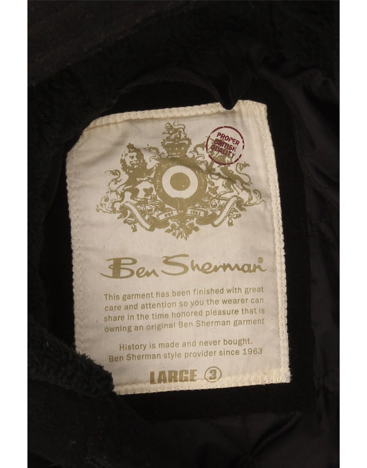 Ben Sherman Chaqueta Parka con Capucha para Hombre UK 40 Large Lana Negra